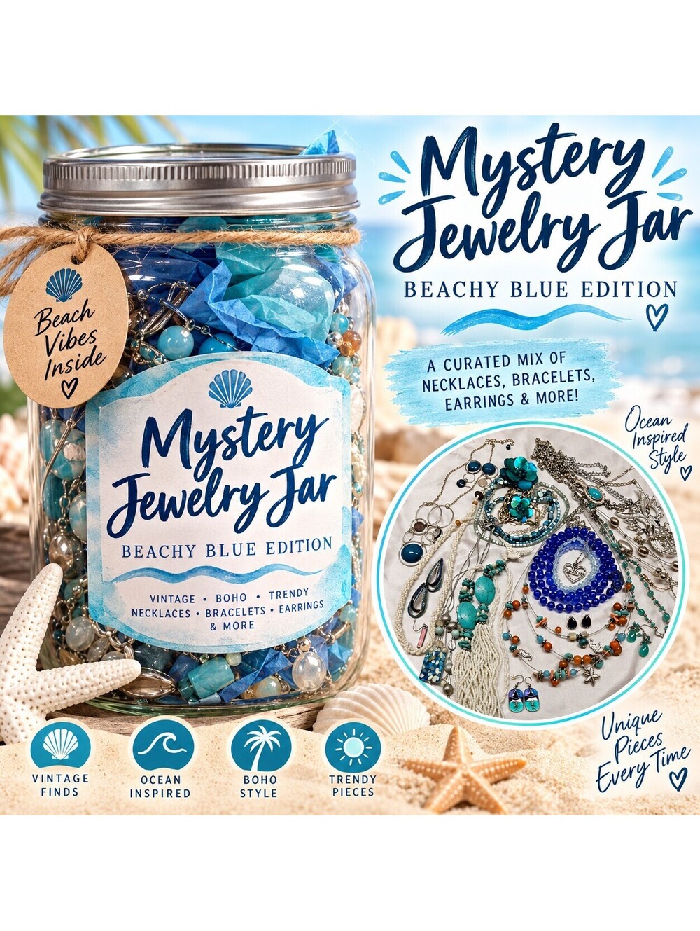 Beachy Blue Mystery Jewelry Jar Listing